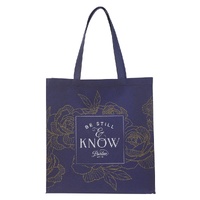 Be Still Navy Reusable Non-woven Shopping Tote Bag - Psalm 46:10