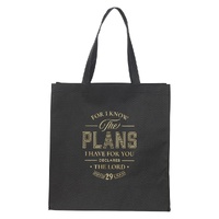 The Plans Black Reusable Non-Woven Shopping Tote Bag - Jeremiah 29:11