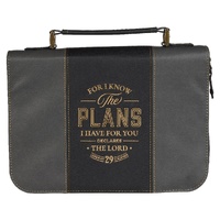 The Plans Black and Charcoal Faux Leather Classic Bible Cover (Large) - Jeremiah 29:11