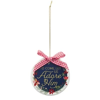 Adore Him Blue Ceramic Disc Ornament