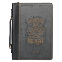 Trust in the Lord Black and Gray Faux Leather Fashion Bible Cover - Proverbs 3:5 (Large)