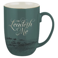 He Leadeth Me Deep Green Ceramic Coffee Mug – Psalm 23