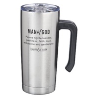 Man of God Stainless Steel Travel Mug with Handle - 1 Timothy 6:11