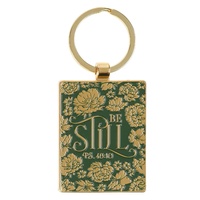 Be Still Green Epoxy-filled Metal Keychain - Psalm 46:10