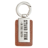 Stand Firm in the Faith Honey-brown Faux Leather and Silver Metal Keychain - 1 Corinthians 16:13