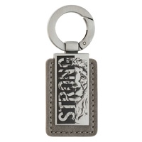 Strong Lion Gray Faux Leather and Silver Metal Keychain - Joshua 1:9