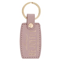 Be Joyful Dusty Mauve Faux Leather Keychain - 1 Thessalonians 5:16