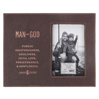 Man of God Brown Faux Leather Photo Frame - 1 Timothy 6:11