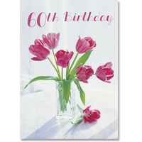 Pink Tulip Arrangement 60th Birthday Card