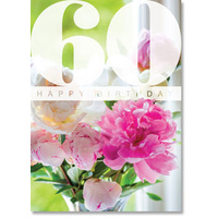 Happy 60th Birthday Card - Pink Paeonies