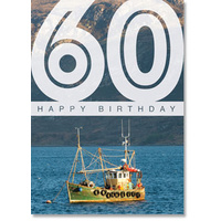 Happy 60th Birthday Card - Fishing Boat On Loch
