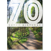 Happy 70th Birthday Card - Woodland Paths