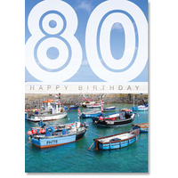Happy 80th Birthday Card - Coverack Harbour