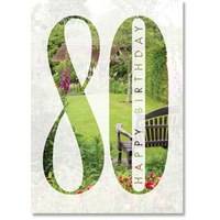 Happy 80th Birthday Card - Garden Bench