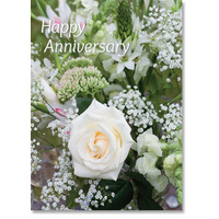 Happy Anniversary Card - White Rose Arrangement