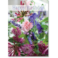 Happy Birthday Card - Pink and Blue Flowers