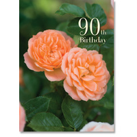 Happy 90th Birthday Card - Elegant Peach Roses
