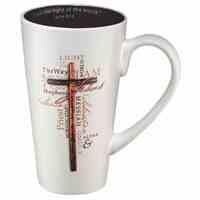 Ceramic Mug: I Am the Light of the World, White/Brown Cross (473ml)