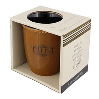 Mug Rimmed Glazed: Trust, Saddle Tan (Psalm 91:2) (384ml)