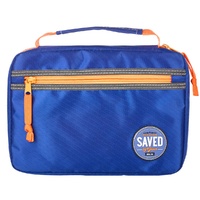 Bible Cover Medium: Saved By Grace Eph. 2:8 Blue/Orange Nylon