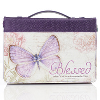 Bible Cover Medium: Blessed Jer. 17:7 Butterfly Purple Luxleather