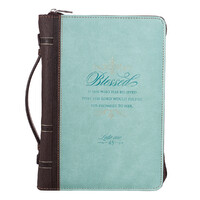Blessed Light Blue Faux Leather Fashion Bible Cover - Luke 1:45
