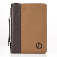 Bible Cover - M Strong And Courageous Josh 1:9 Two Tone Brown