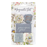 Magnetic Set of 5 Magnets: Grace Upon Grace, Blue/Floral