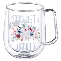 Strength & Dignity Double-walled Glass Mug - Proverbs 31:25