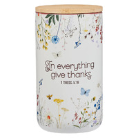 Give Thanks Topsy -Turvy Wildflower Ceramic Gratitude Jar - 1 Thessalonians 5:18