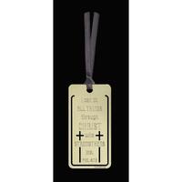 Brass Plated Metal Bookmark with Ribbon: I Can Do All Things Through Christ Who Strengthens Me