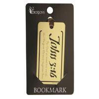 Brass Plated Metal Bookmark with Ribbon: John 3:16