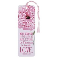 Bookmark with Tassel: Watch, Stand Firm in the Faith Pink