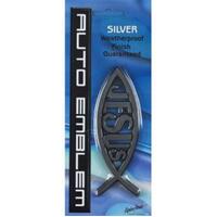 Auto Emblem Sticker: Silver Fish/Jesus Large