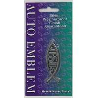 Auto Emblem Sticker: Silver Fish/Jesus Small