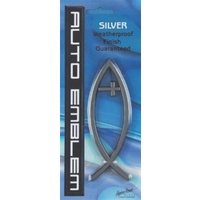 Auto Emblem - Fish With Cross Silver Large