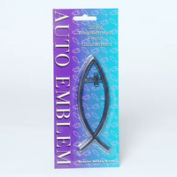 Auto Emblem Sticker: Silver Fish/Cross Large