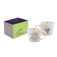 Ceramic Teacup Mini Candle White: Be Still and Know Psalm 46:10