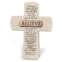 Believe Bronze Title Bar Cast Stone Cross