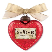 Glass Ornament Vintage Hearts: Savior (Titus 3:5-6)