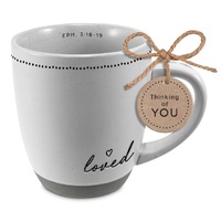 CERAMIC MUG-TEXTURED ETCHED ENCOURAGEMENT - LOVED