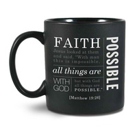 Ceramic Mug Simple Faith: Faith, Black/White (Matthew 19:26)