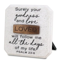 Loved Copper accenting stone plaque Psalm 23:6 9.5 x 9.5cm