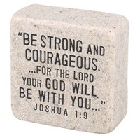 Cast Stone Plaque: Strength Scripture Stone, Cream (Joshua 1:9)