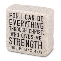 Stone Scripture Block: Everything Through Christ Engraved, Square (Phil 4:13)
