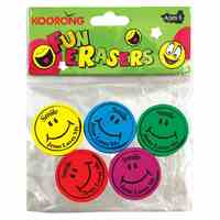 Eraser Pack: 5 Round Smiley Faces, Jesus Loves Me