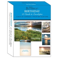 Boxed Cards: Happy Birthday Scenery (12 cards, 3 each of 4 designs)