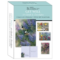 Boxed Cards: Get Well Birds (12 cards, 3 each of 4 designs)