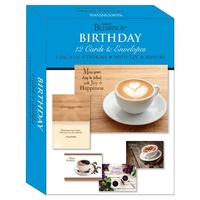 Boxed Cards: Happy Birthday Coffee Time (12 cards, 3 each of 4 designs)