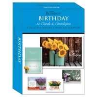 Boxed Cards: Happy Birthday Flowers in a Vase (12 cards, 3 each of 4 designs)